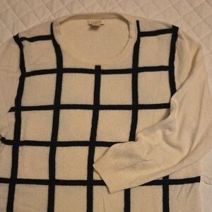 J CREW Cream and Black Grid Sweater